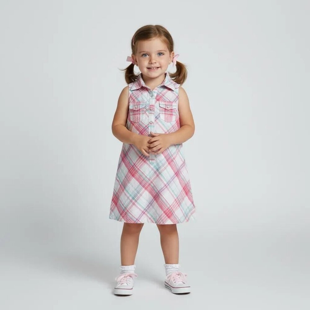 Arnold Palmer Little Girls Pink/Multicolor Plaid Sleeveless Dress Size 60-120 cm